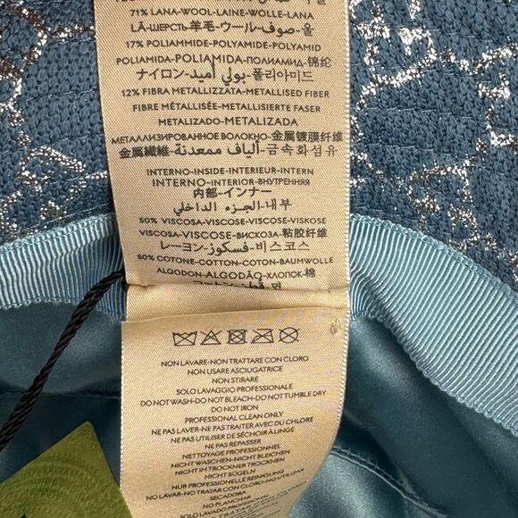 Gucci NWT Canvas Lame GG Monogram Bucket Hat Small Light Blue Silver - Picture 8 of 11